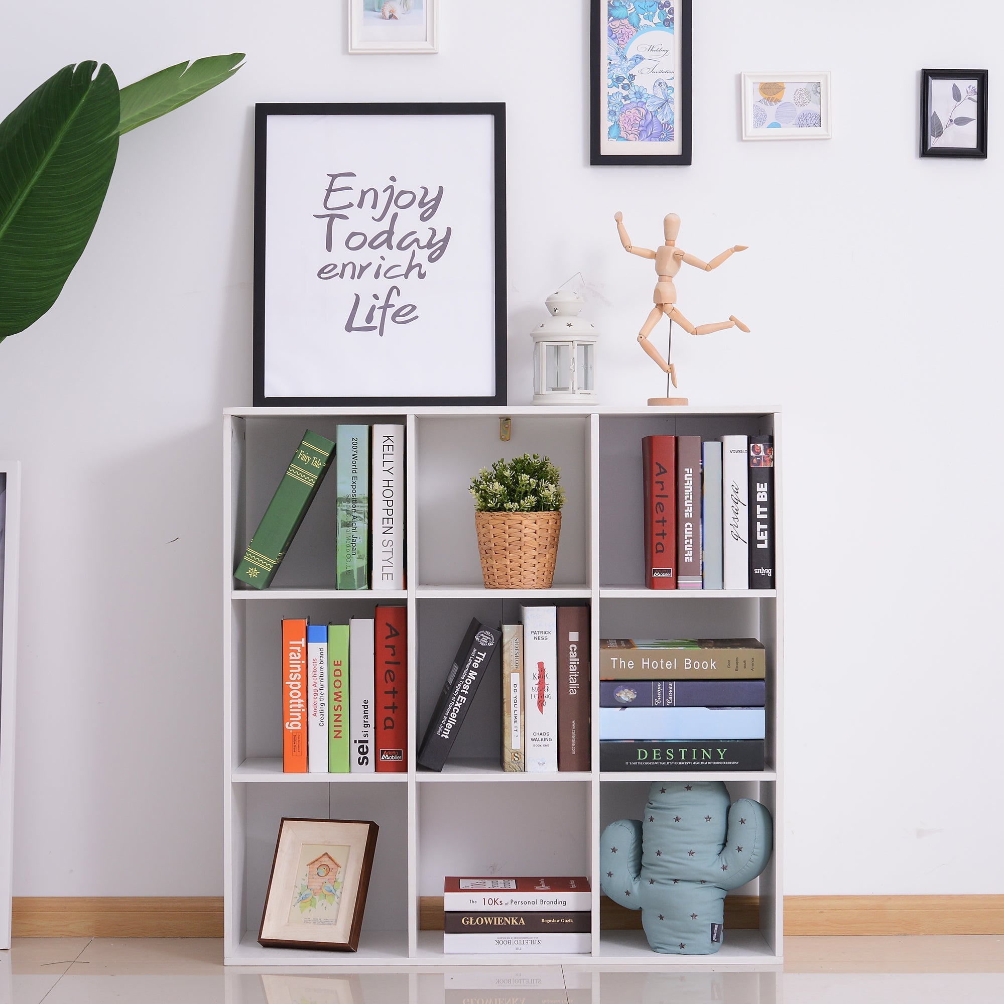 HOMCOM Wooden 9 Cube Storage Cabinet Unit 3 Tier Bookcase Shelves Organiser Rack Display  - White