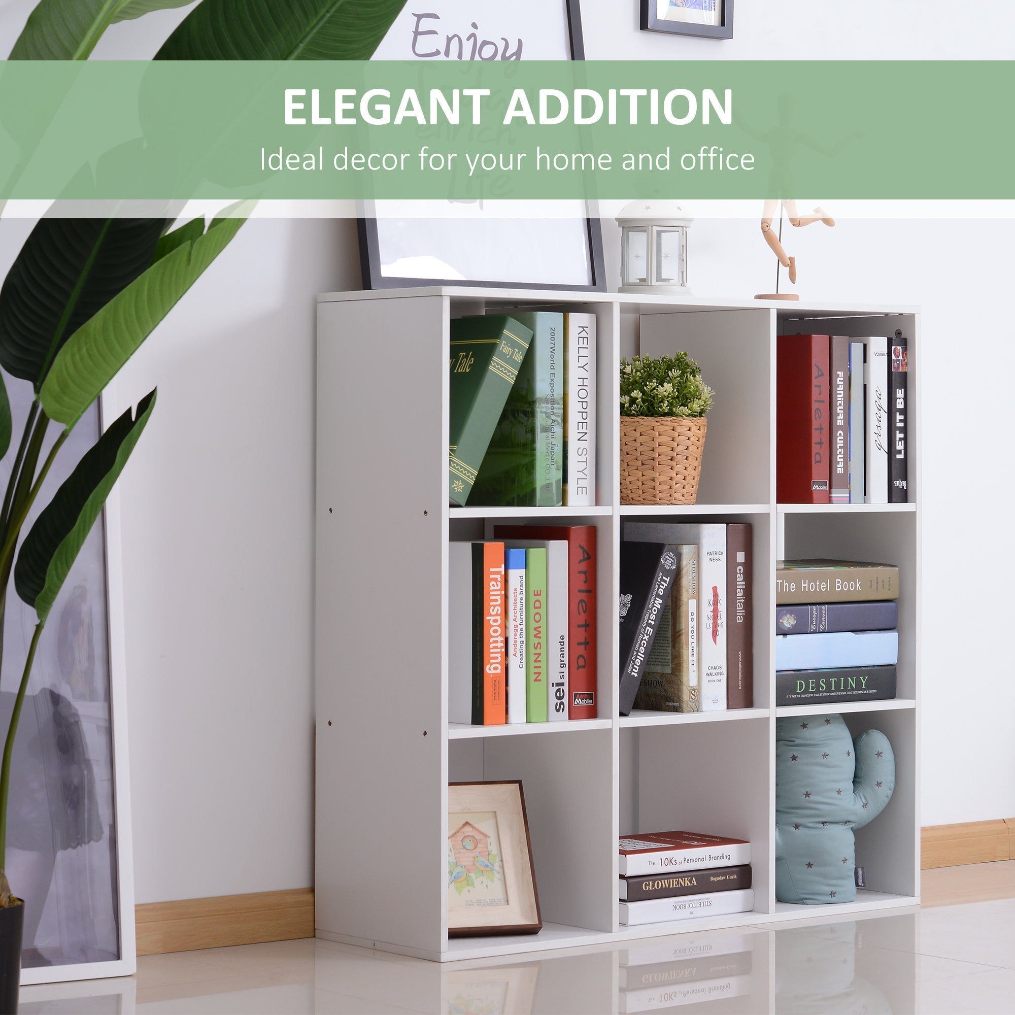 HOMCOM Wooden 9 Cube Storage Cabinet Unit 3 Tier Bookcase Shelves Organiser Rack Display  - White