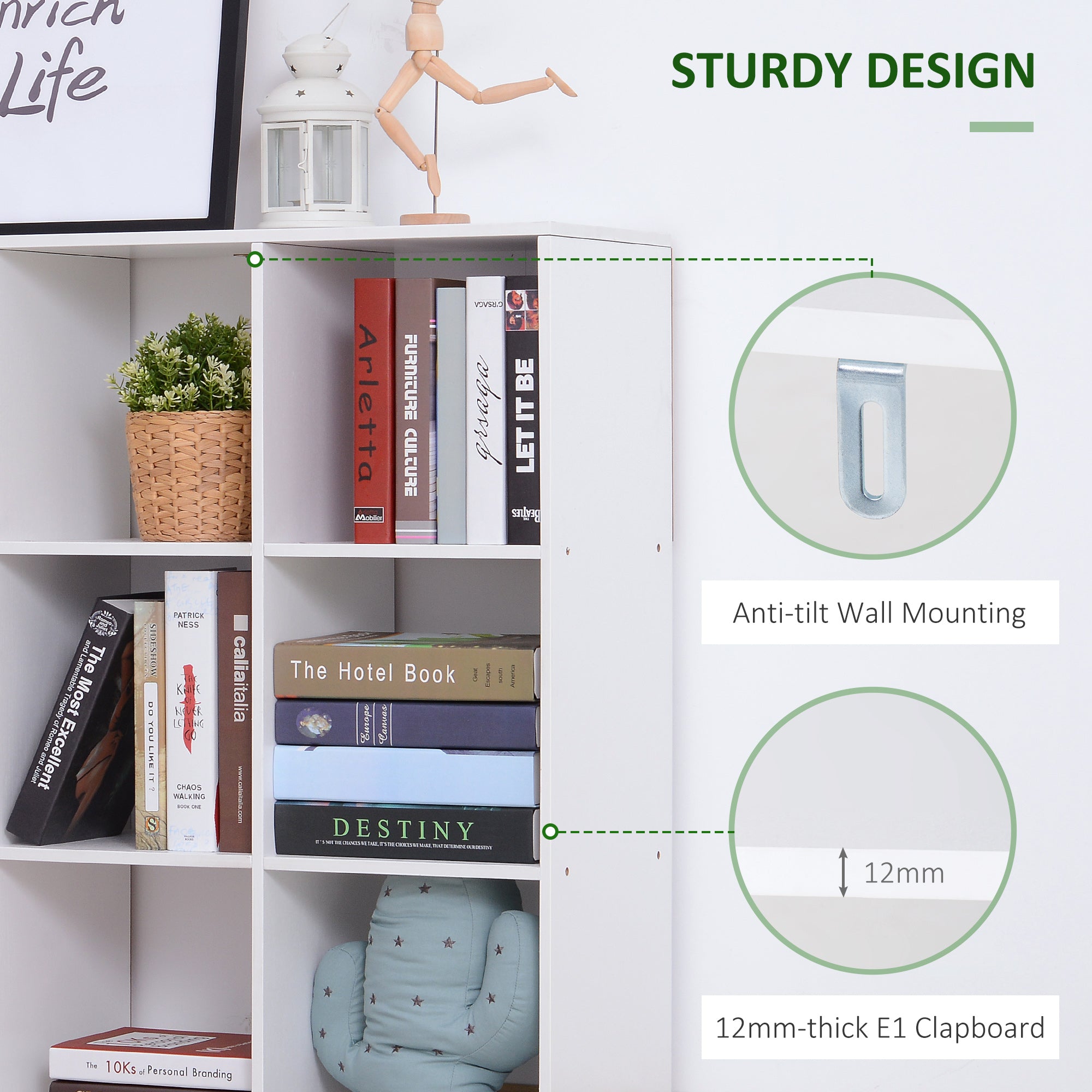 HOMCOM Wooden 9 Cube Storage Cabinet Unit 3 Tier Bookcase Shelves Organiser Rack Display  - White