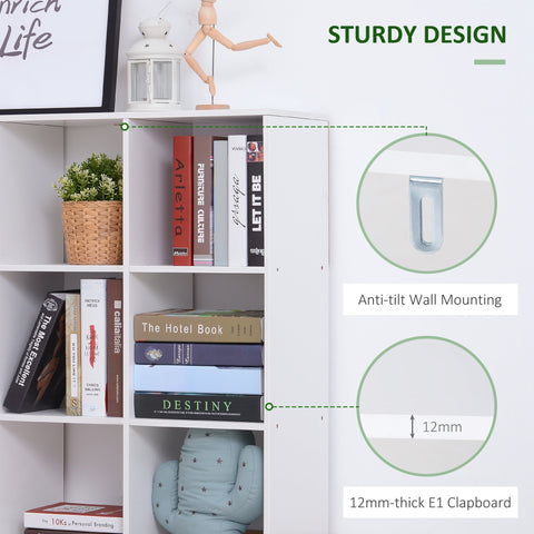 HOMCOM Wooden 9 Cube Storage Cabinet Unit 3 Tier Bookcase Shelves Organiser Rack Display  - White