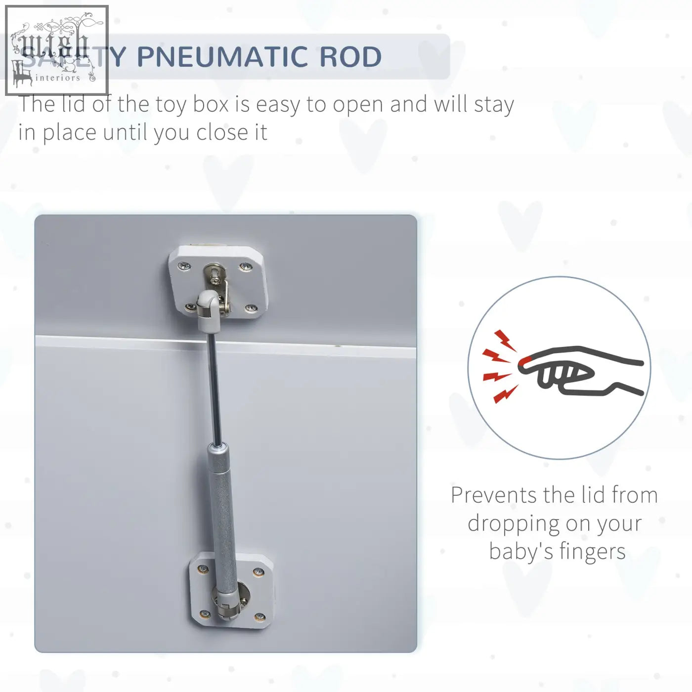 Silver safety pneumatic rod with sleek metallic finish on homcom wooden kids toy box grey storage organizer chest