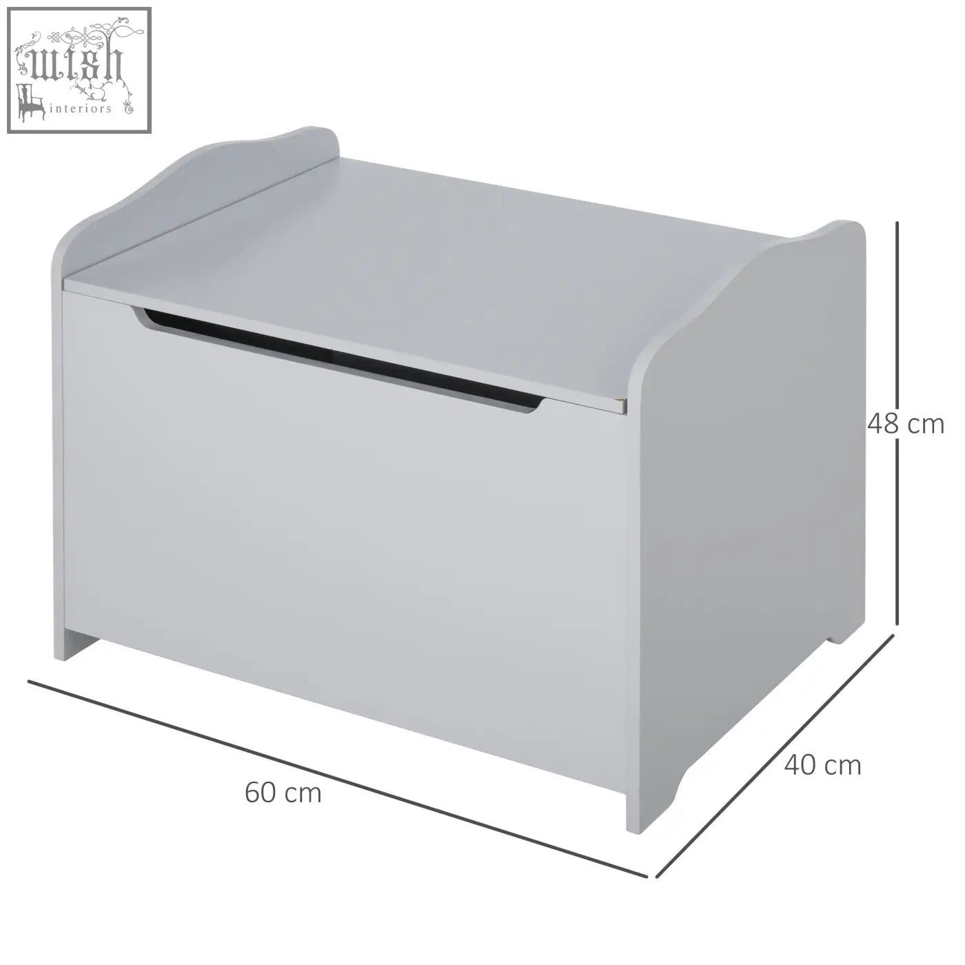 Gray wooden kids toy box with safety pneumatic rod and smooth curved lid for playroom storage by HOMCOM