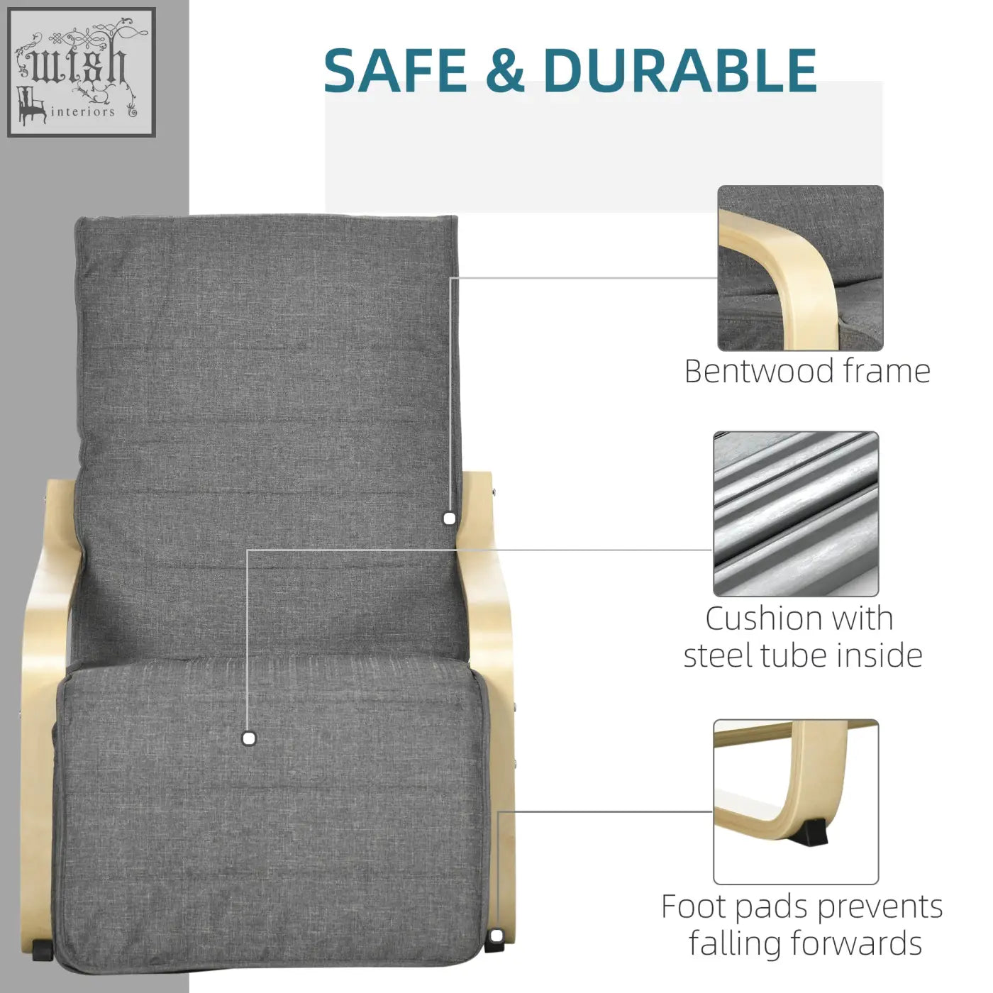 Gray upholstered recliner chair with birch wood frame and adjustable footrest by HOMCOM for relaxing and lounging