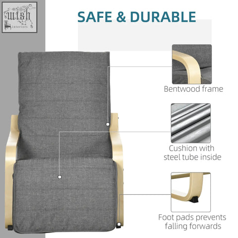 Gray upholstered recliner chair with birch wood frame and adjustable footrest by HOMCOM for relaxing and lounging