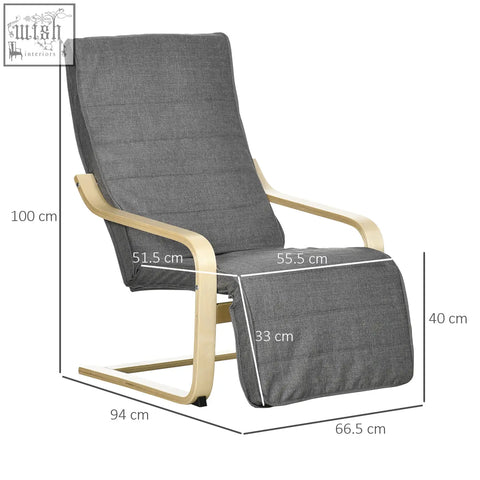 Dark grey homcom reclining lounge chair with birch wood frame and adjustable footrest for relaxing comfort