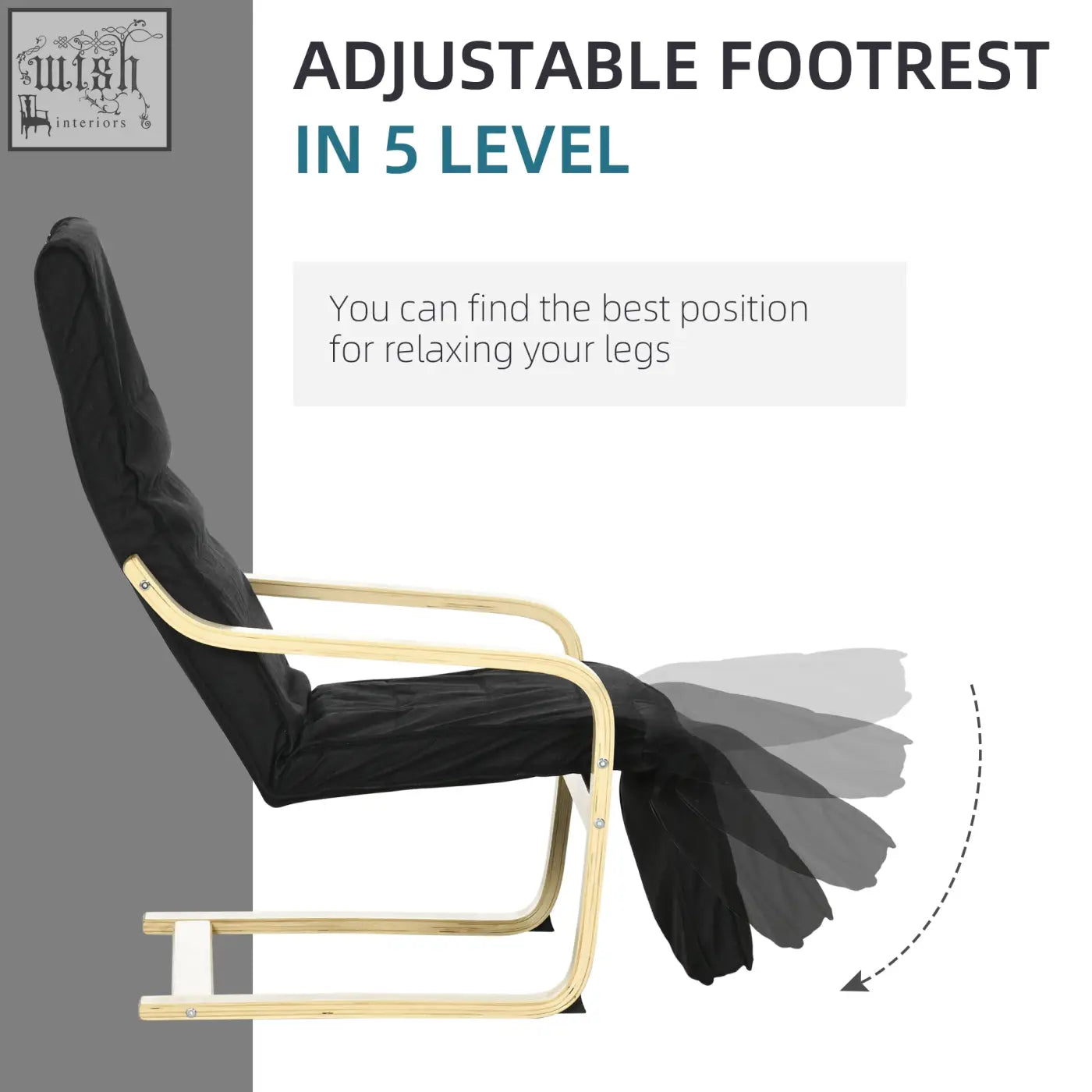 Black upholstered footrest with a sleek curved birch wood frame for homcom lounging chair deck recliner seat