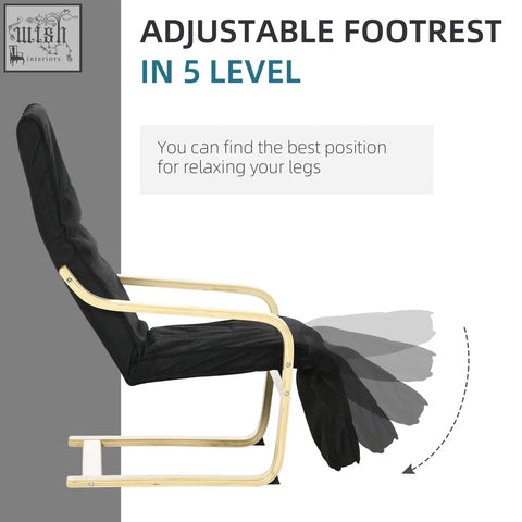 Black upholstered footrest with a sleek curved birch wood frame for homcom lounging chair deck recliner seat