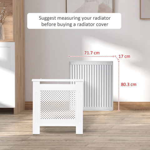 HOMCOM Wooden Radiator Cover Heating Cabinet Modern Home Furniture Grill Style  White Painted (Small)