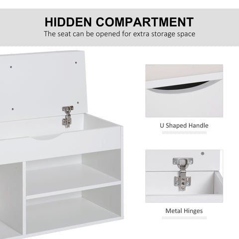 HOMCOM Wooden Shoes Cabinet Bench Hidden Storage Padded Seat Organiser Footwear Rack Hallway White 80 x 30 x 47 cm