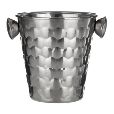 Honey bee ice bucket with hammered stainless steel texture and two curved handles for easy carrying