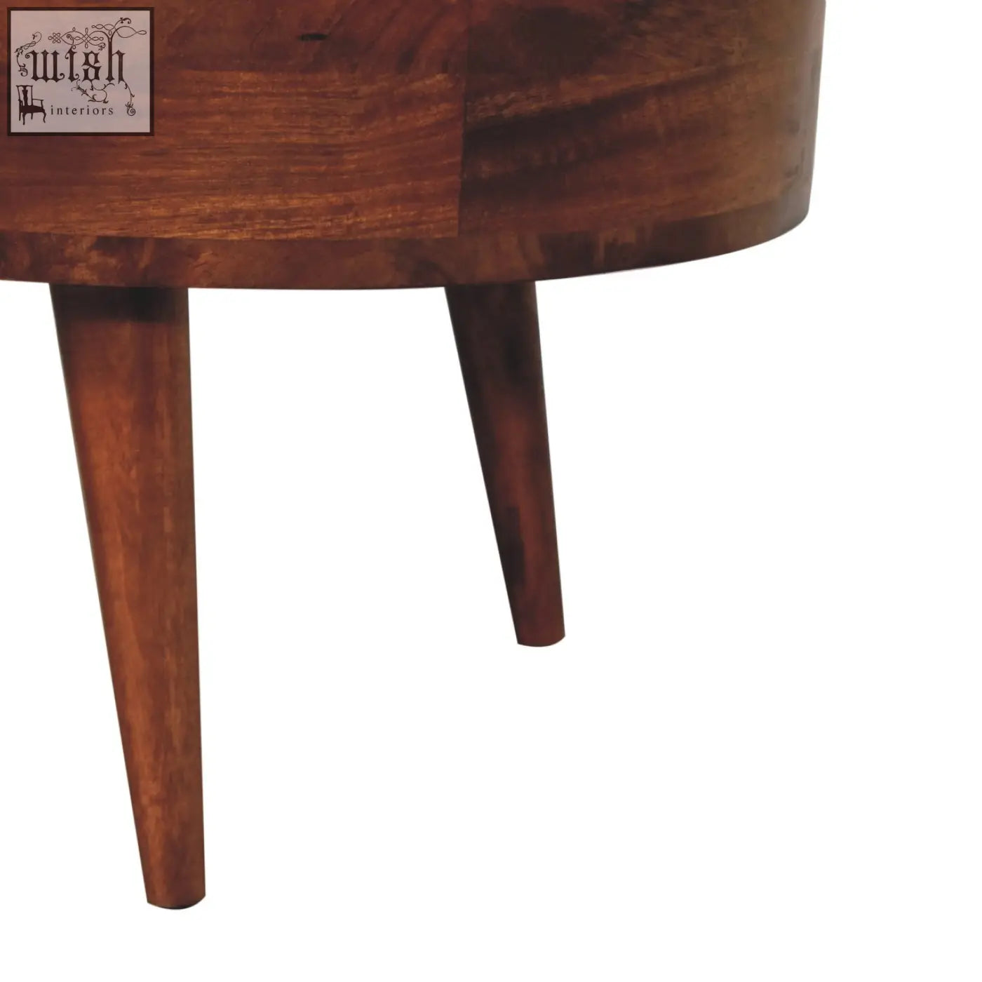 Dark brown wooden side table with honey caramel finish and tapered legs perfect as a coffee table
