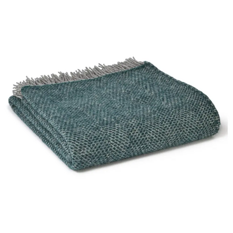 Honeycomb XL Pure New Wool Throw - Emerald/Grey - Throws & Blankets