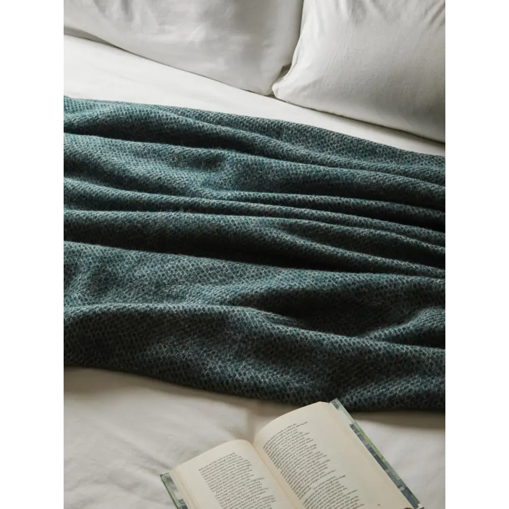 Honeycomb XL Pure New Wool Throw - Emerald/Grey - Throws & Blankets