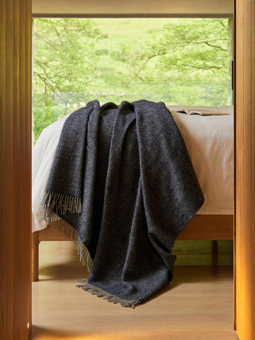 Dark gray woven pure new wool throw blanket with fringed edges navy grey perfect for blanket size guide