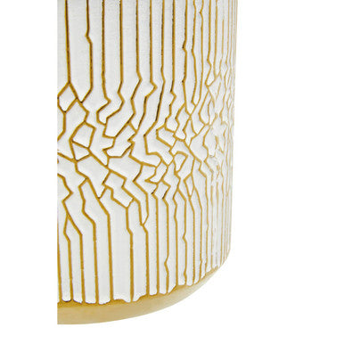 Honna small white gold ceramic planter with white cylindrical holder and intricate gold vertical line patterns