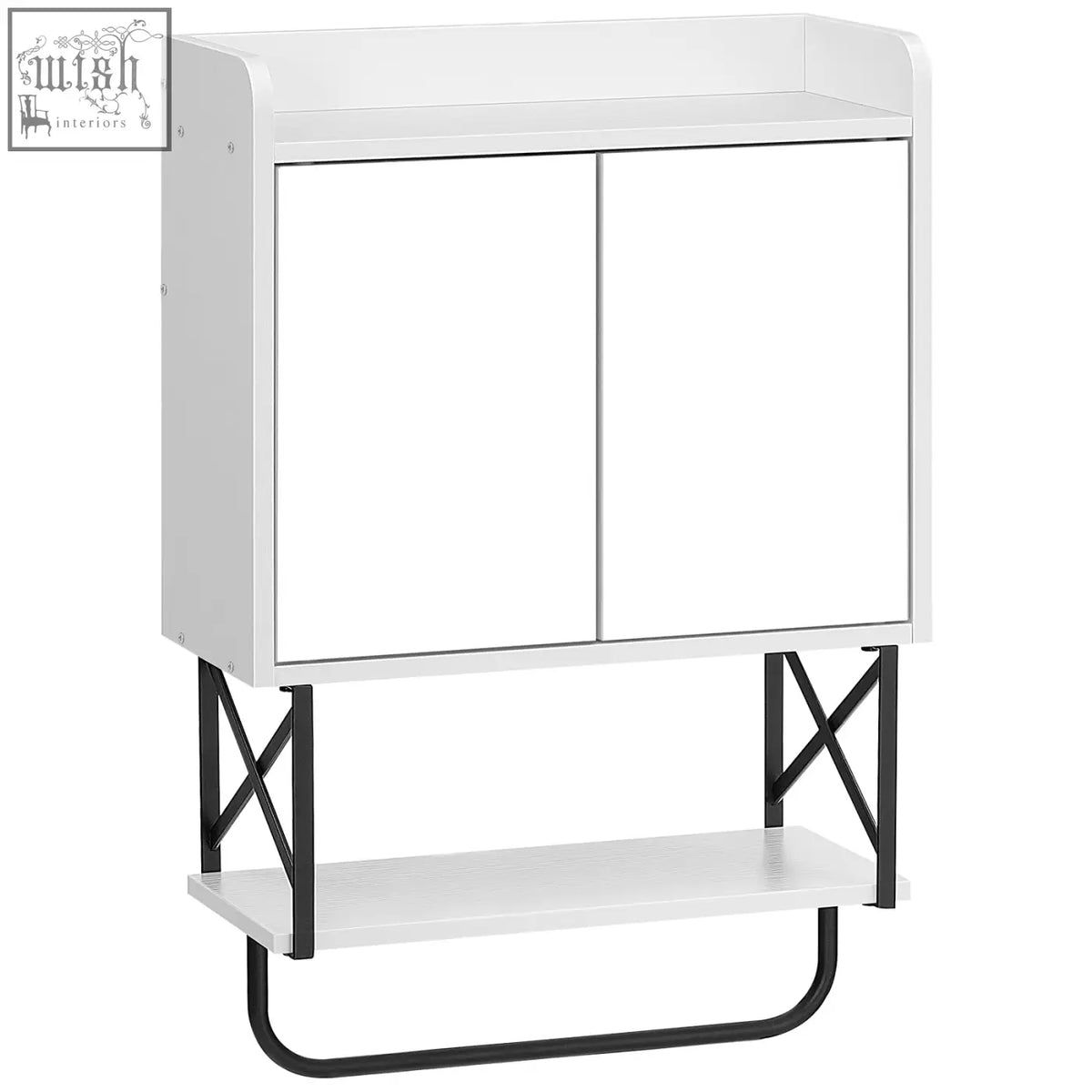 White hoobro wall mounted bathroom cabinet with mirror black metal legs towel bar and adjustable lower shelf