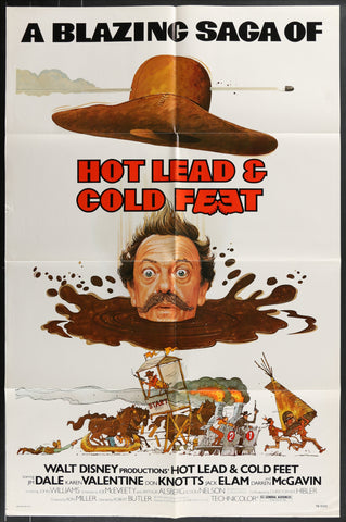 Brown wide-brimmed hat with worn texture on hot lead and cold feet 1978 original us movie poster