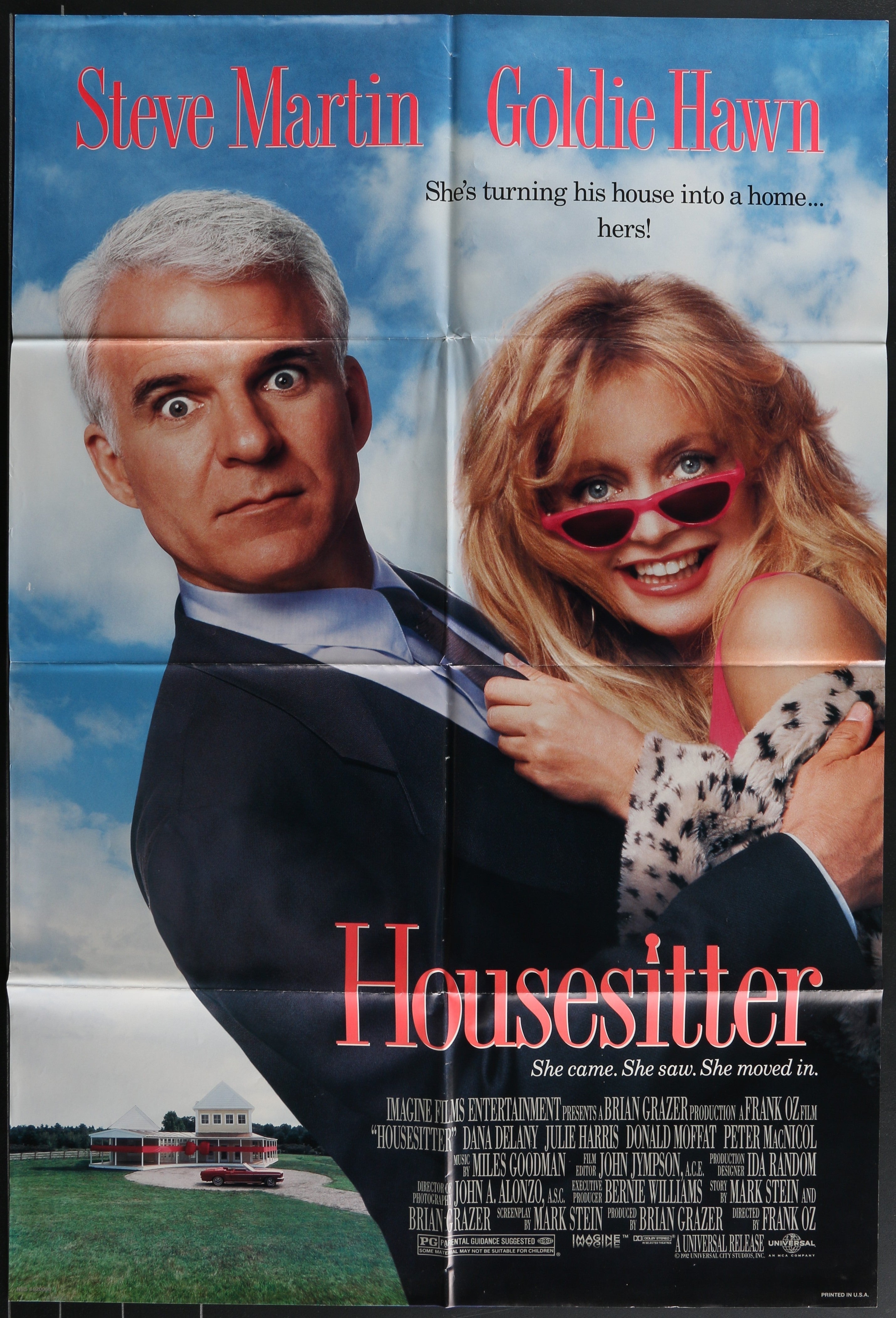 Vintage housesitter 1992 original us one sheet movie poster with steve martin goldie hawn and bold red lettering