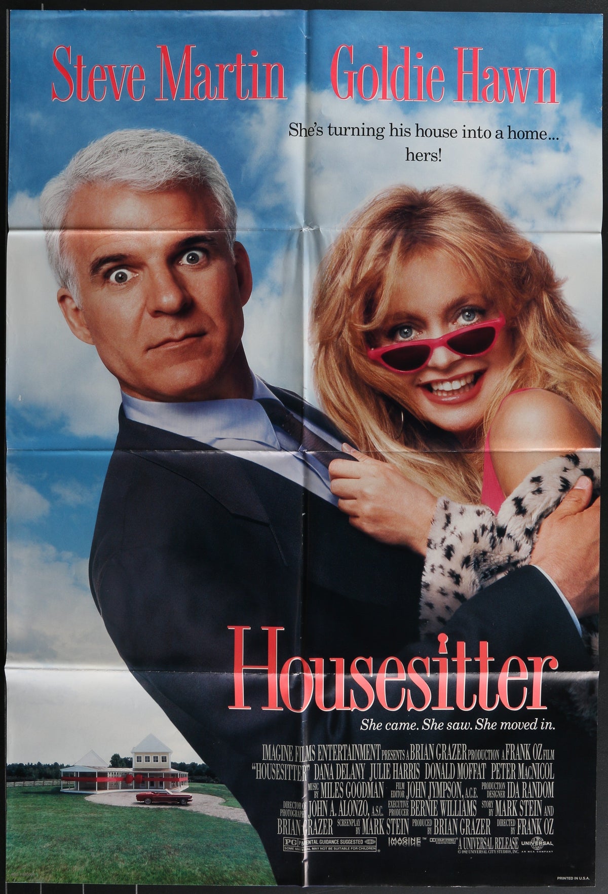 Vintage housesitter 1992 original us one sheet movie poster with steve martin goldie hawn and bold red lettering
