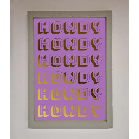 Howdy Foil Print - A3 (29.7 x 42 cm) / Grey - Framed Print