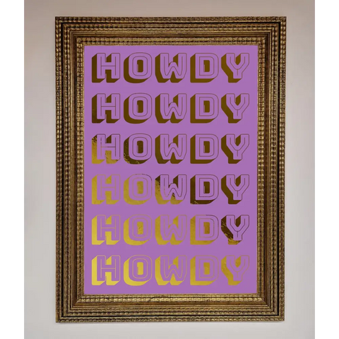 Howdy Foil Print - A3 (29.7 x 42 cm) / Ornate Gold - Framed Print