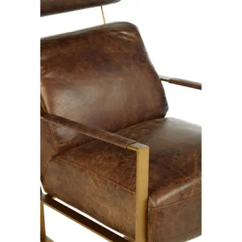 Hoxton Brown Leather Lounge Chair With Rose Gold Iron Frame - Arm Chair
