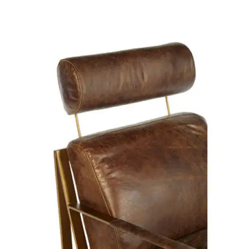 Hoxton Brown Leather Lounge Chair With Rose Gold Iron Frame - Arm Chair