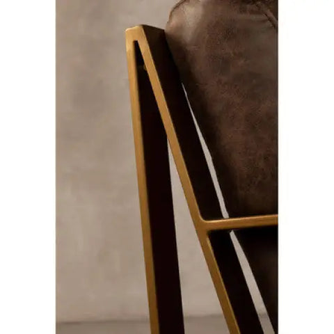 Hoxton Brown Leather Lounge Chair With Rose Gold Iron Frame - Arm Chair