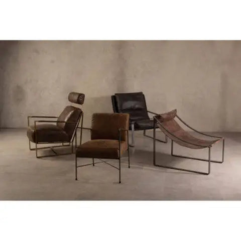 Hoxton Brown Leather Lounge Chair With Rose Gold Iron Frame - Arm Chair