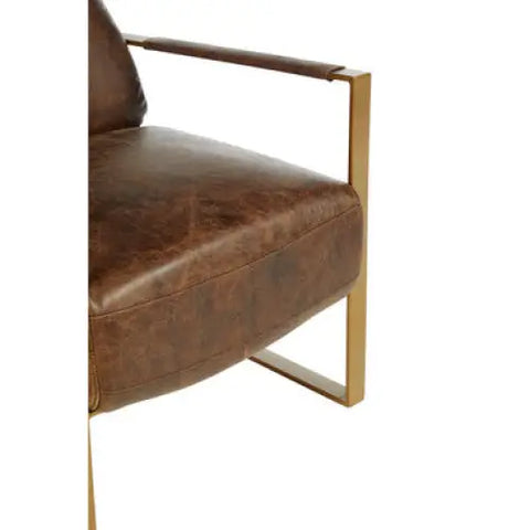 Hoxton Brown Leather Lounge Chair With Rose Gold Iron Frame - Arm Chair