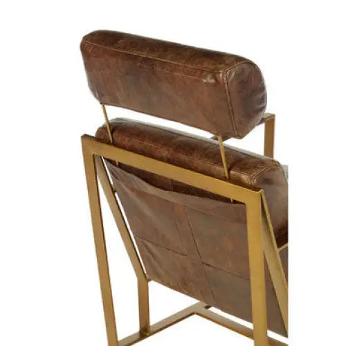 Hoxton Brown Leather Lounge Chair With Rose Gold Iron Frame - Arm Chair