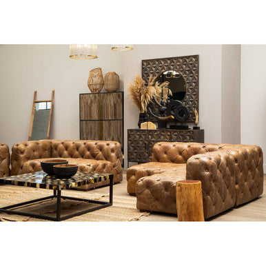 Hoxton Brown Leather Right Arm Modern Chesterfield Modular Sofa