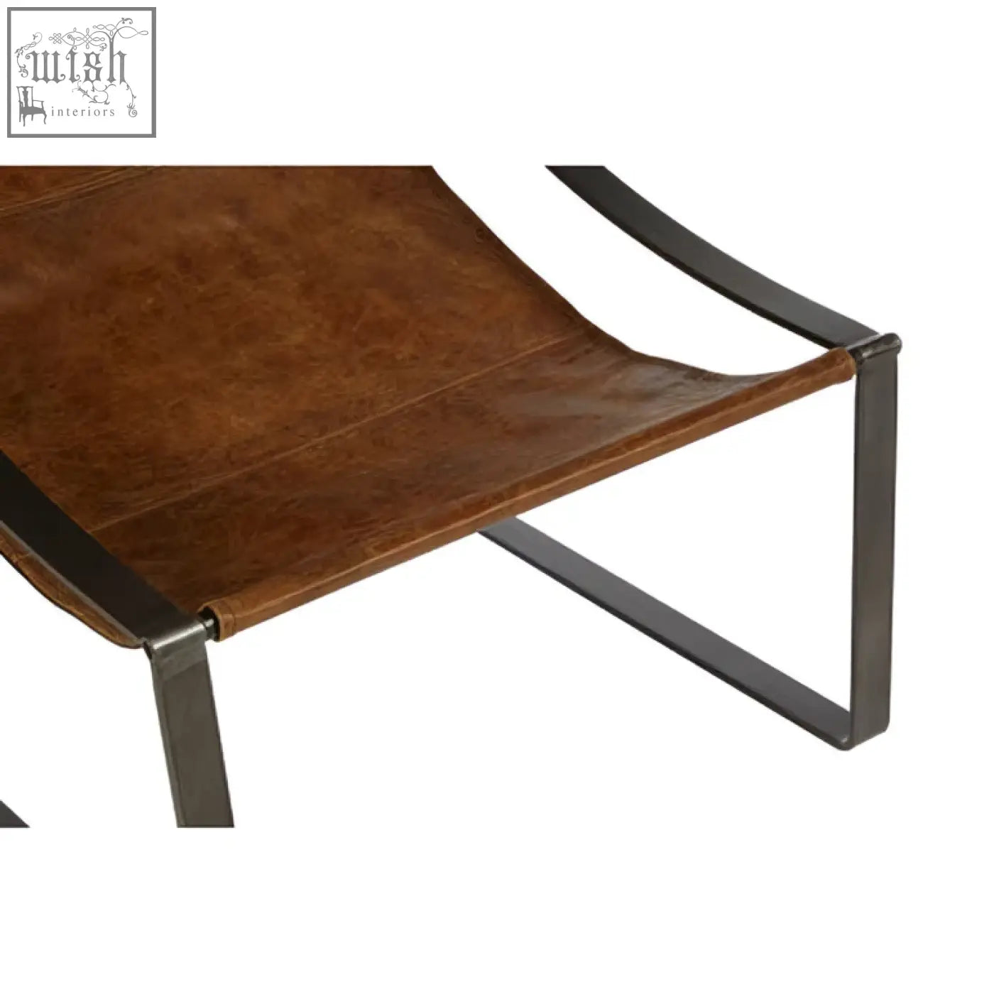 Hoxton genuine light brown leather sling chair with brown leather seat and black metal frame for lounge use