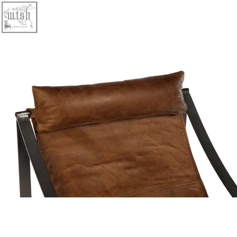 Hoxton genuine light brown leather sling chair with brown leather recliner and black metal frame for relaxing