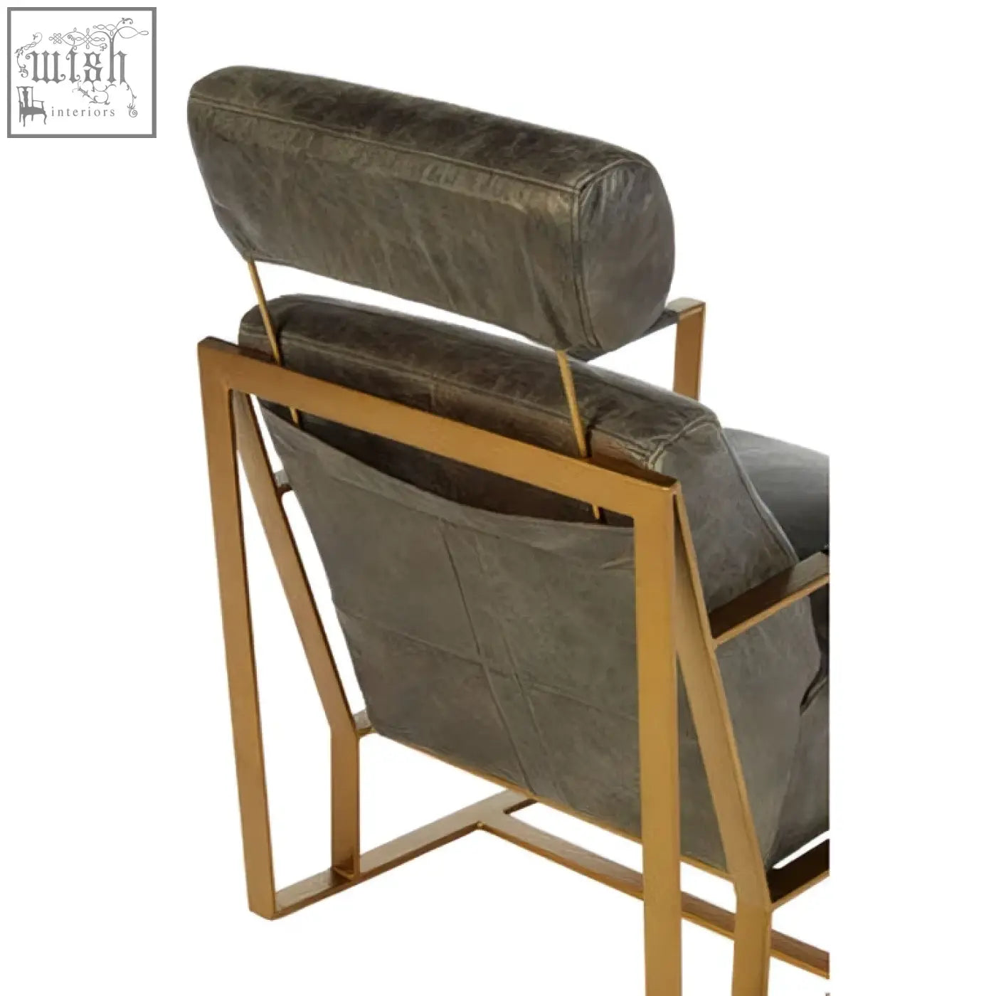 Hoxton grey leather lounge chair with sleek grey leather upholstery and polished gold finish frame for stylish seating