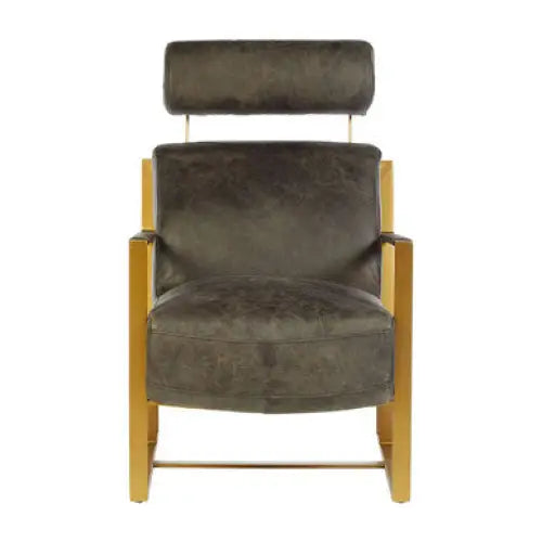 Hoxton Grey Leather Lounge Chair With Rose Gold Finish Frame - Arm Chair