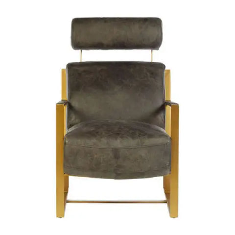 Hoxton Grey Leather Lounge Chair With Rose Gold Finish Frame - Arm Chair