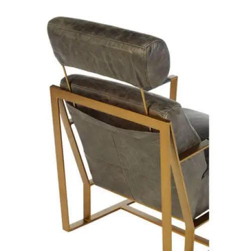 Hoxton Grey Leather Lounge Chair With Rose Gold Finish Frame - Arm Chair