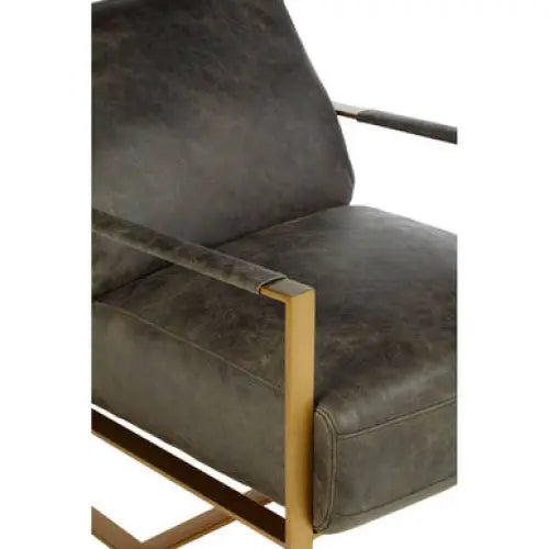 Hoxton Grey Leather Lounge Chair With Rose Gold Finish Frame - Arm Chair