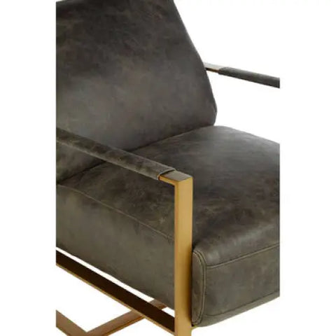 Hoxton Grey Leather Lounge Chair With Rose Gold Finish Frame - Arm Chair