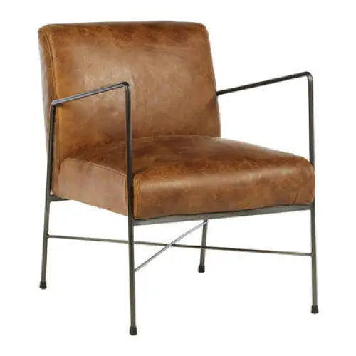 Hoxton Light Brown Genuine Leather And Iron Lounge Chair - Arm Chair