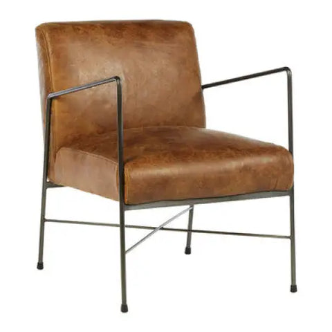 Hoxton Light Brown Genuine Leather And Iron Lounge Chair - Arm Chair