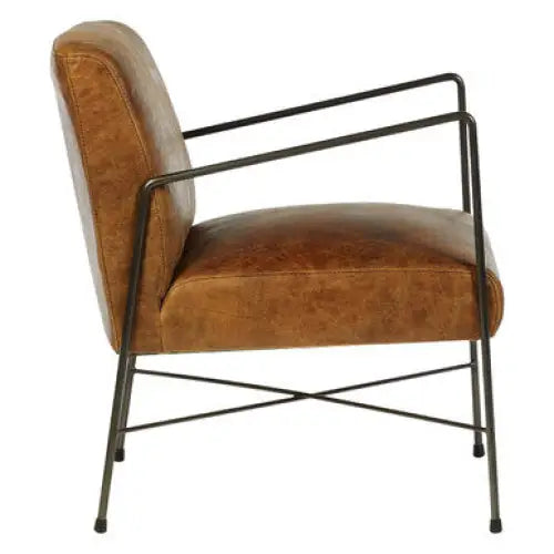 Hoxton Light Brown Genuine Leather And Iron Lounge Chair - Arm Chair