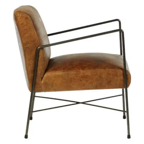 Hoxton Light Brown Genuine Leather And Iron Lounge Chair - Arm Chair