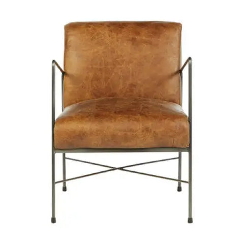 Hoxton Light Brown Genuine Leather And Iron Lounge Chair - Arm Chair