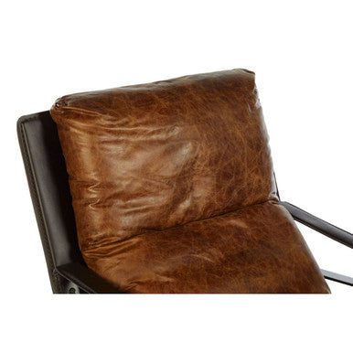 Hoxton light brown leather lounge chair with cushioned seat and backrest in brown leather