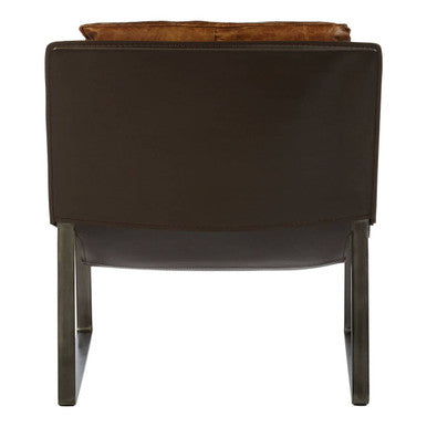 Hoxton light brown leather lounge chair with dark brown leather armchair and contrasting tan cushion on backrest