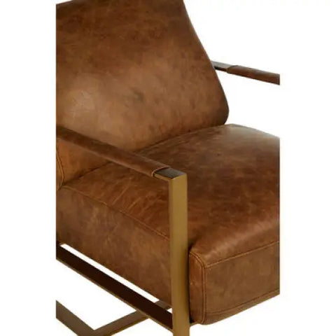 Hoxton Light Brown Leather Lounge Chair With Iron Frame - Arm Chair