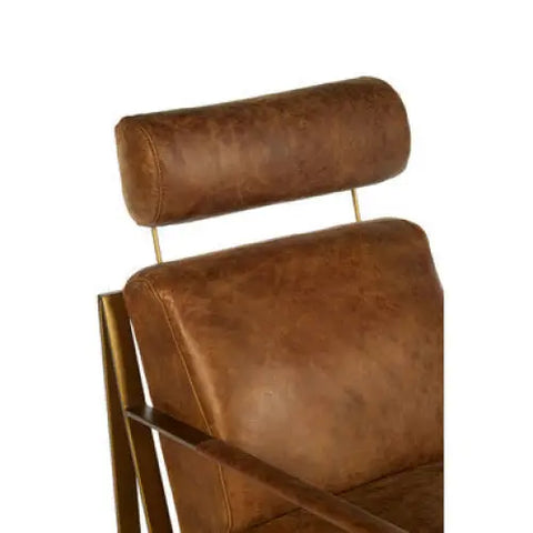 Hoxton Light Brown Leather Lounge Chair With Iron Frame - Arm Chair