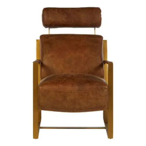 Hoxton Light Brown Leather Lounge Chair With Iron Frame - Arm Chair